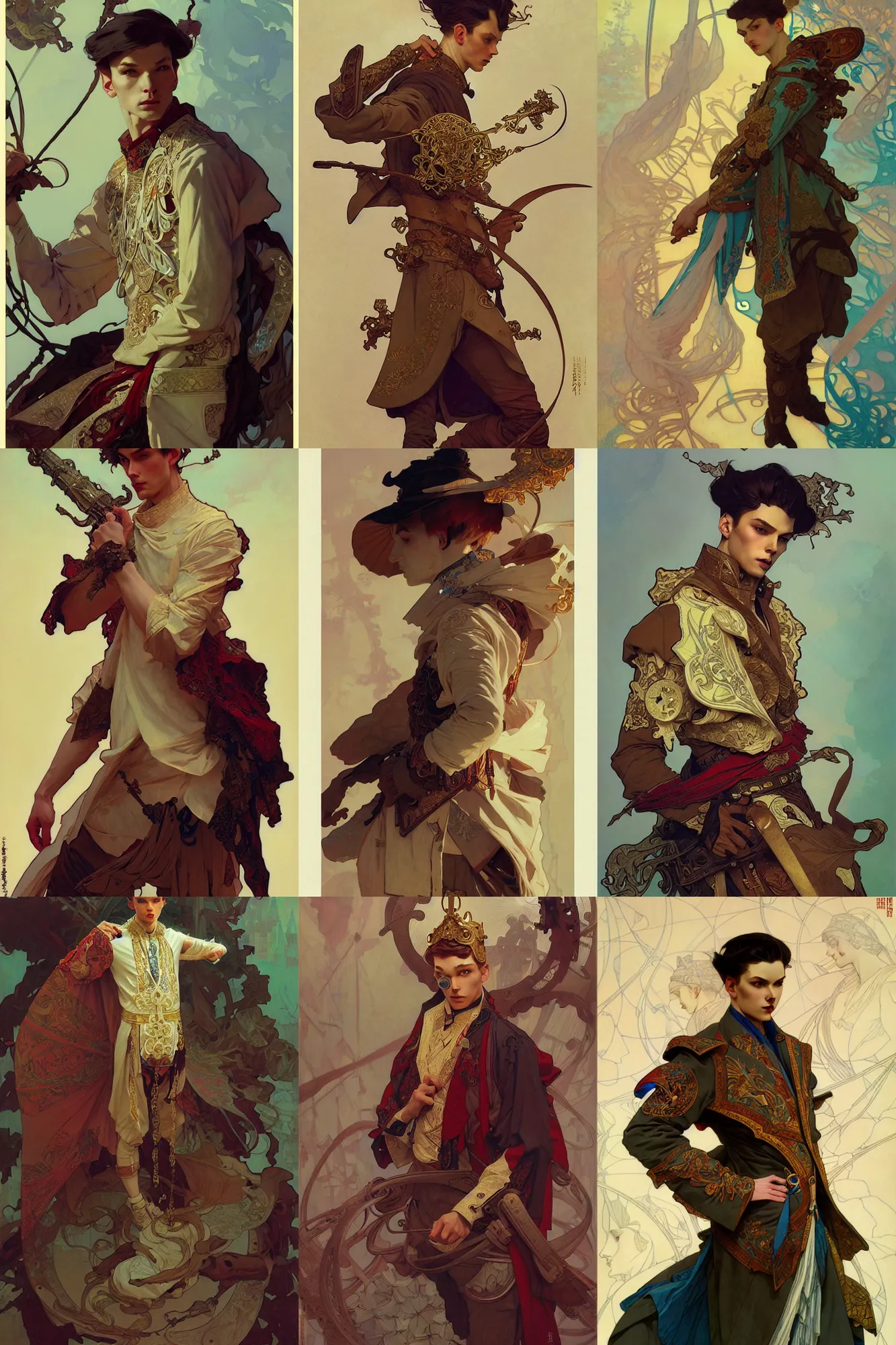 Prompt: young male, ancient russian fashion, smooth, art by joseph leyendecker, peter mohrbacher, ruan jia, marc simonetti, ayami kojima, cedric peyravernay, alphonse mucha, victo ngai