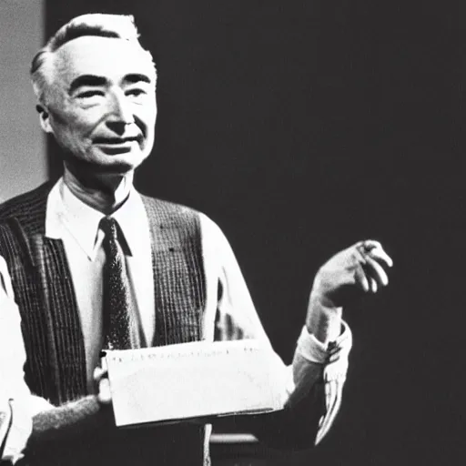 Image similar to color photo of robert oppenheimer giving ted talk