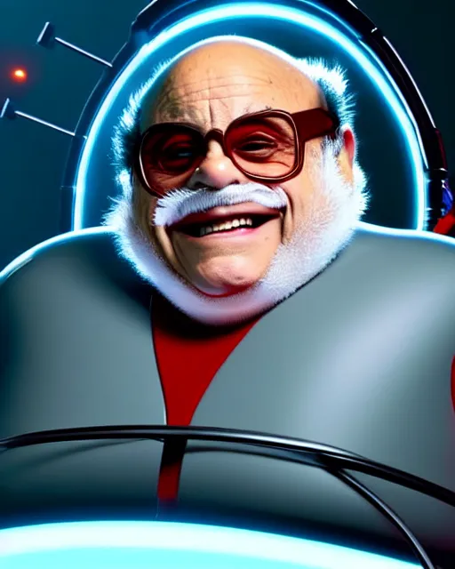 Image similar to Danny DeVito as Dr. Robotnik, cinematic, Dr. Eggman studio light, 8K