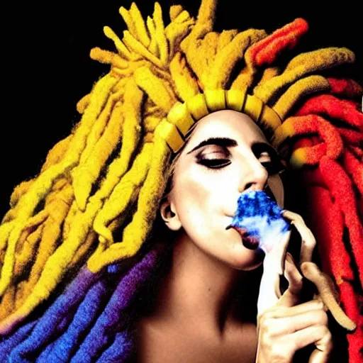 Image similar to lady gaga as a rastafari smoking a joint