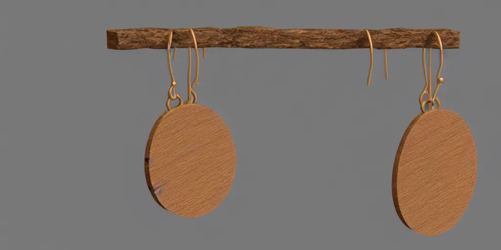 Image similar to earring design, jewelry design, wood, nordic, material, product design, trending on artstation, cgsociety, photo realistic, design by ziva cph and isabel lennse and kalevala, 8 k, unreal engine, c 4 d