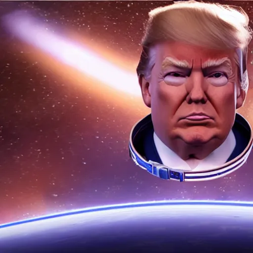 Prompt: Donald Trump with astronaut body, realistic artstyle, wide shot, dramatic lighting, octane render, hyperrealistic, high quality, highly detailed, HD, beautiful, cinematic, 8k, unreal engine, facial accuracy, symmetrical