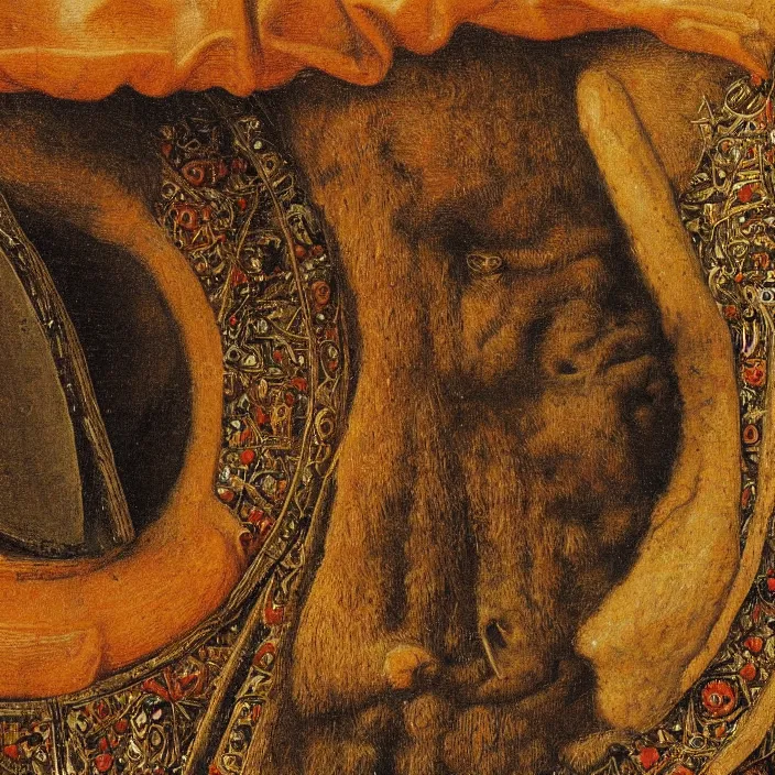 Image similar to sampling the bestiary, close up. jan van eyck