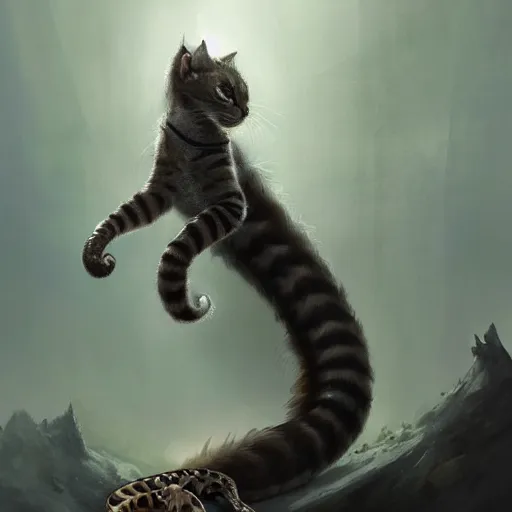 Prompt: digital painting of elegant but deadly feline cat with snake features hybrid, giant sepent furry cat chimera by Greg Rutkowski, magic the gathering concept art, trending on artstation, 4k resolution, ((in a super market Costco))