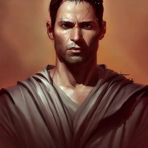 Image similar to portrait of pierre emmanuel saubade by aenaluck, artgerm and roberto ferri and greg rutkowski, jedi knight, he is 4 0 years old, star wars expanded universe, highly detailed portrait, digital painting, artstation, concept art, smooth, sharp foccus ilustration, artstation hq