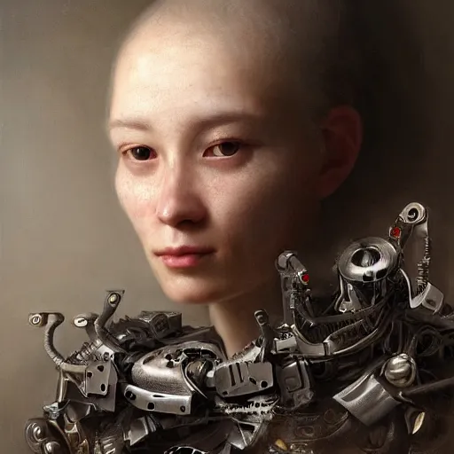 Image similar to ultra detailed, 4 k portrait of a cyborg by rachel ruysch