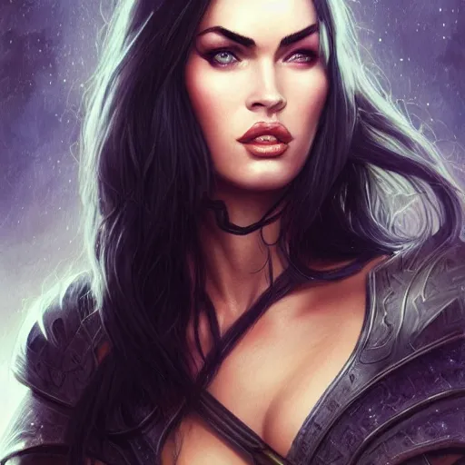 Prompt: megan fox, d & d, fantasy, portrait, highly detailed, perfect face, digital painting, trending on artstation, concept art, sharp focus, illustration, art by artgerm and greg rutkowski and magali villeneuve