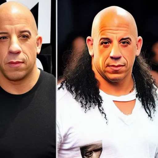 Image similar to Vin Diesel with a mullet wig