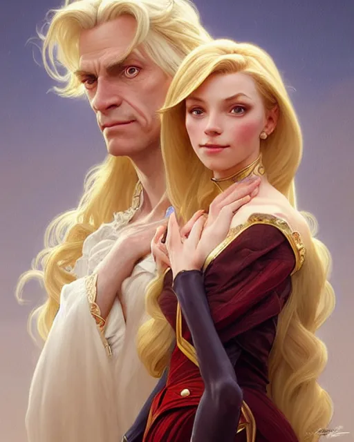 Prompt: Portrait of a  blonde lady and Michael as characters in Dogtanian,real life skin, intricate, elegant, highly detailed, artstation, concept art, smooth, sharp focus, art by artgerm and greg rutkowski and alphonse mucha