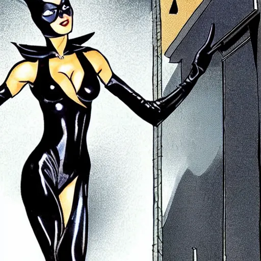 Prompt: High definition, high octane, award winning full body shot of Catwoman posing for the camera in revealing clothing, realistic