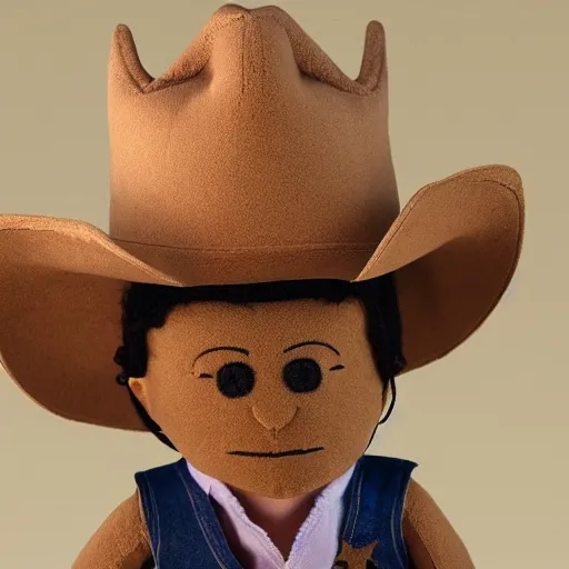 Image similar to an alien wearing a cowboy hat, plush doll, 8 k