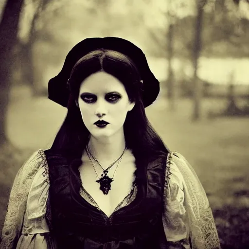 Image similar to A beautiful portrait of a lady vampire, victorian, '20, ominous, depth of field, bokeh, irwin penn, soft light, cinematic