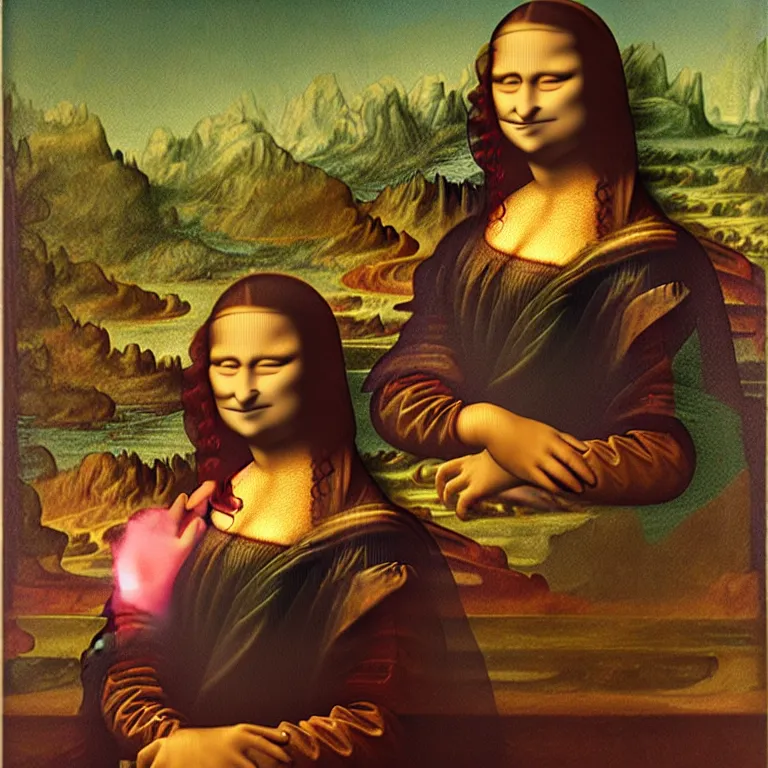 Image similar to mona lisa picking her nose