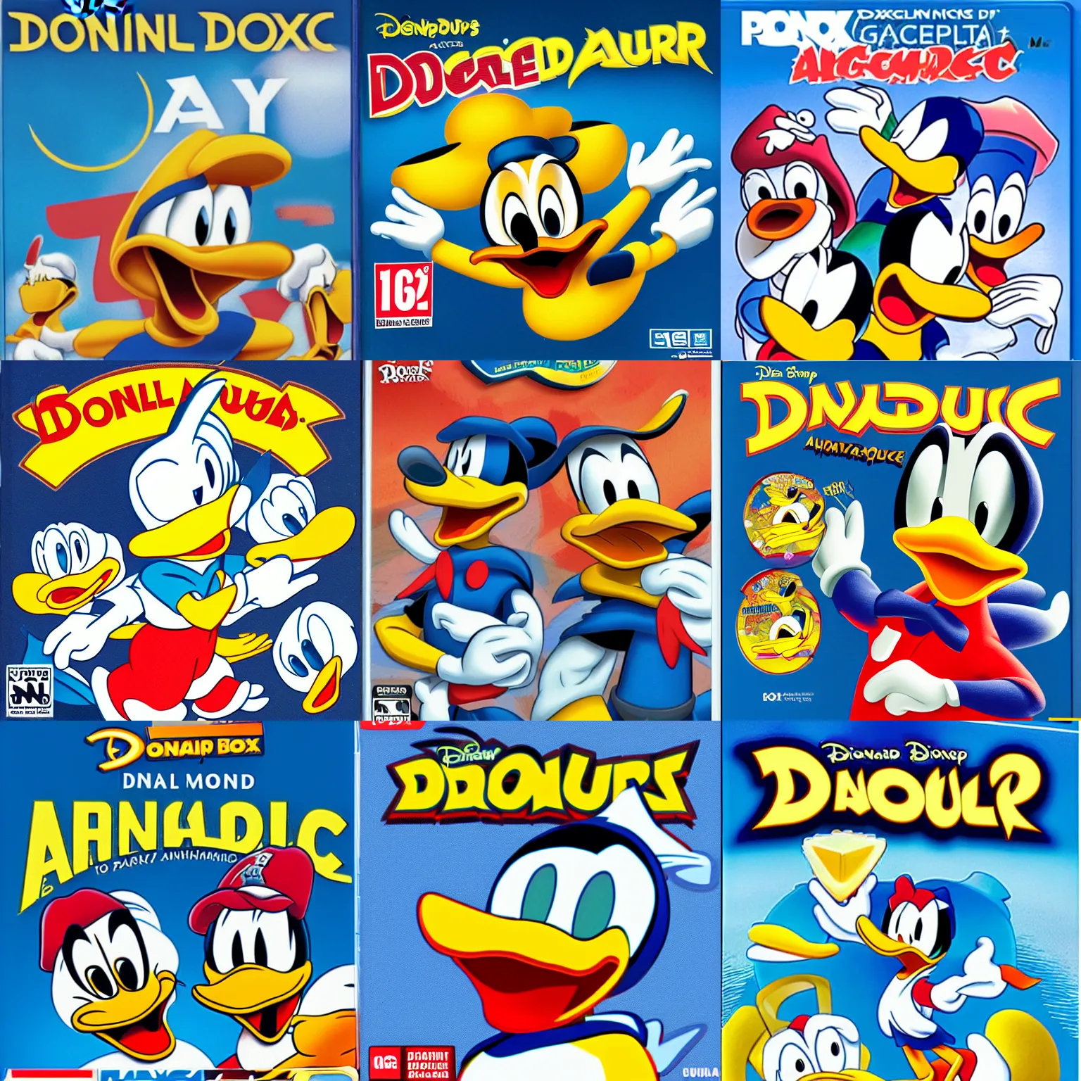 Prompt: donald duck quack attack for playstation game box art