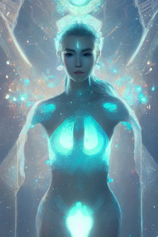 Image similar to A fancy portrait of a crystalized women by Greg Rutkowski, beeple, Sung Choi, Mitchell Mohrhauser, Maciej Kuciara, Johnson Ting, Maxim Verehin, Peter Konig, final fantasy, macro lens , 8k photorealistic, cinematic lighting, HD, high details, dramatic, dark atmosphere, trending on artstation