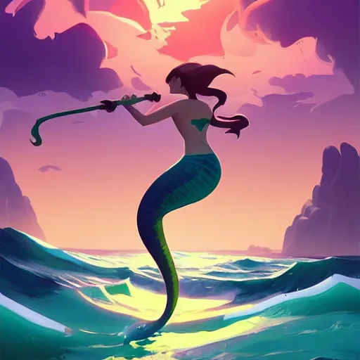 Image similar to painting mermaid treasure on sea of thieves game avatar hero smooth face median photoshop filter cutout vector, behance hd by jesper ejsing, by rhads, makoto shinkai and lois van baarle, ilya kuvshinov, rossdraws global illumination