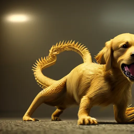 Prompt: A mix of a golden retriever and a bearded dragon, highly detailed, 8k, Unreal Engine render