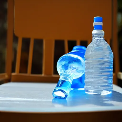Prompt: a bottle of water on a chair