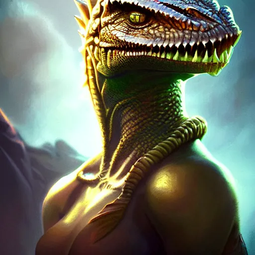 Image similar to realistic female Argonian portrait, atmospheric lighting, painted, intricate, volumetric lighting, beautiful, rich deep colors masterpiece, golden hour, sharp focus, ultra detailed, by Leesha Hannigan, Ross Tran, Thierry Doizon, Kai Carpenter, Ignacio Fernández Ríos