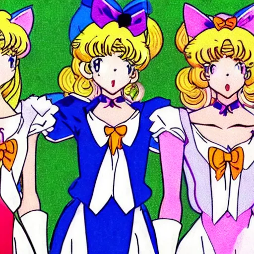 Prompt: photo, three cats from sailor moon