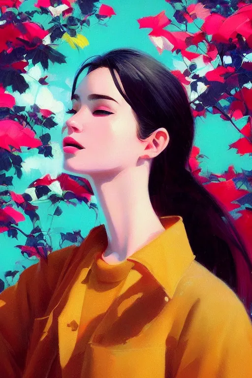 Prompt: a ultradetailed beautiful panting of a stylish woman, she is holding a bunch of colorful pills in her hand, high angle shot, oil painting, by ilya kuvshinov, greg rutkowski and makoto shinkai