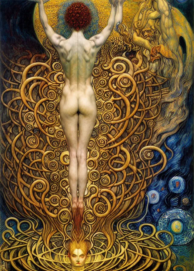 Image similar to Divine Chaos Engine by Karol Bak, Jean Delville, William Blake, Gustav Klimt, and Vincent Van Gogh, symbolist, visionary