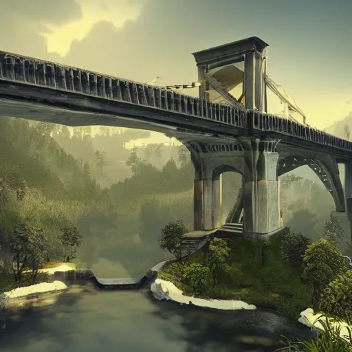 Prompt: gorgeous bridge name out of books, unreal engine, stunning detail, hd, trending