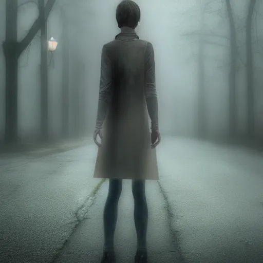 Prompt: supermodel in silent hill, 8 k, realistic, fashion photography