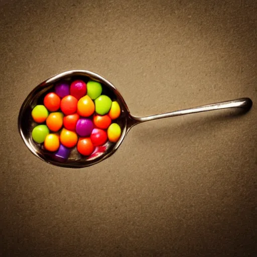 Image similar to still life photography of a skittle in a spoon