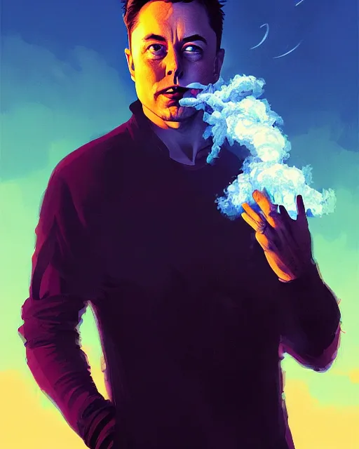Prompt: Smoke and water portrait of Elon Musk, cracked obsidian geometric stylized acrylic art, fantasy art by Greg Rutkowski, Loish, Rhads, Makoto Shinkai and Lois van baarle, ilya kuvshinov, rossdraws