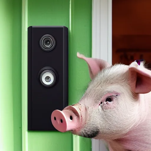 Image similar to man with the face of a pig staring into a ring doorbell camera