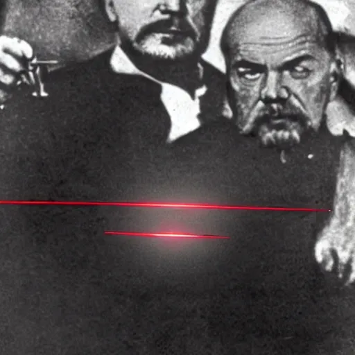 Image similar to old photo of lenin gets laser red beam eyes to destroy evil plans of burokratia