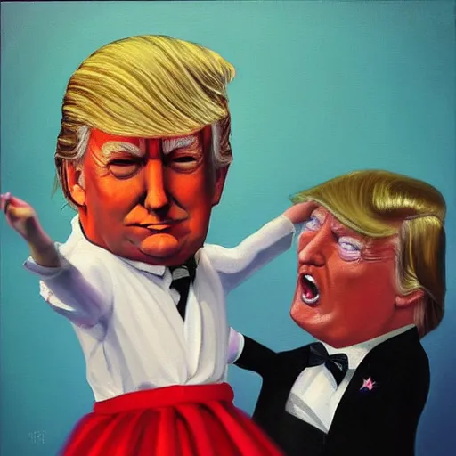 Donald Trump in a tutu dancing with the devil, oil | Stable Diffusion |  OpenArt