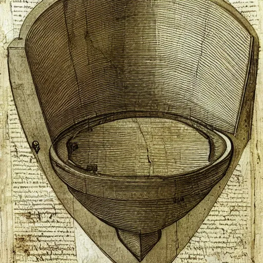 Image similar to leonardo da vinci sketches of a toilet seat. blueprint of a toilet seat. booknote.