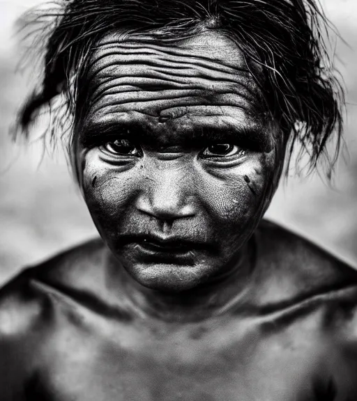 Image similar to Award winning reportage photo of Tuvalu Natives with incredible hair and beautiful hyper-detailed eyes wearing traditional garb by Lee Jeffries, 85mm ND 5, perfect lighting, gelatin silver process