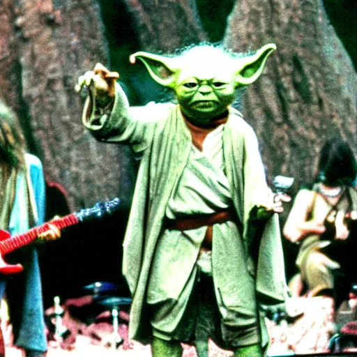 Image similar to yoda performing at woodstock