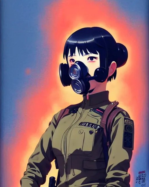 Image similar to girl wearing gas mask and uniform | | audrey plaza, fine detail!! anime!! realistic shaded lighting!! poster by ilya kuvshinov katsuhiro otomo ghost - in - the - shell, magali villeneuve, artgerm, jeremy lipkin and michael garmash and rob rey