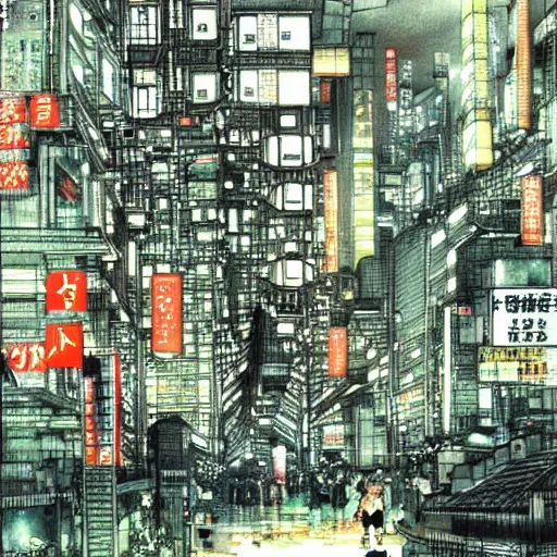 Prompt: futuristic japanese city illustration by yoshitaka amano,