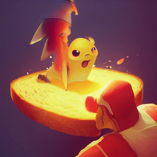 Image similar to portrait of the legendary slice of bread, battle toast, pixar, pokemon, volumetric lighting, dynamic composition, art by sachin teng and sergey kolesov and ruan jia and heng z, fantasy, hyper detailed, ultra realistic, sharp focus, wildlife photography, national geographic, octane render, concept art