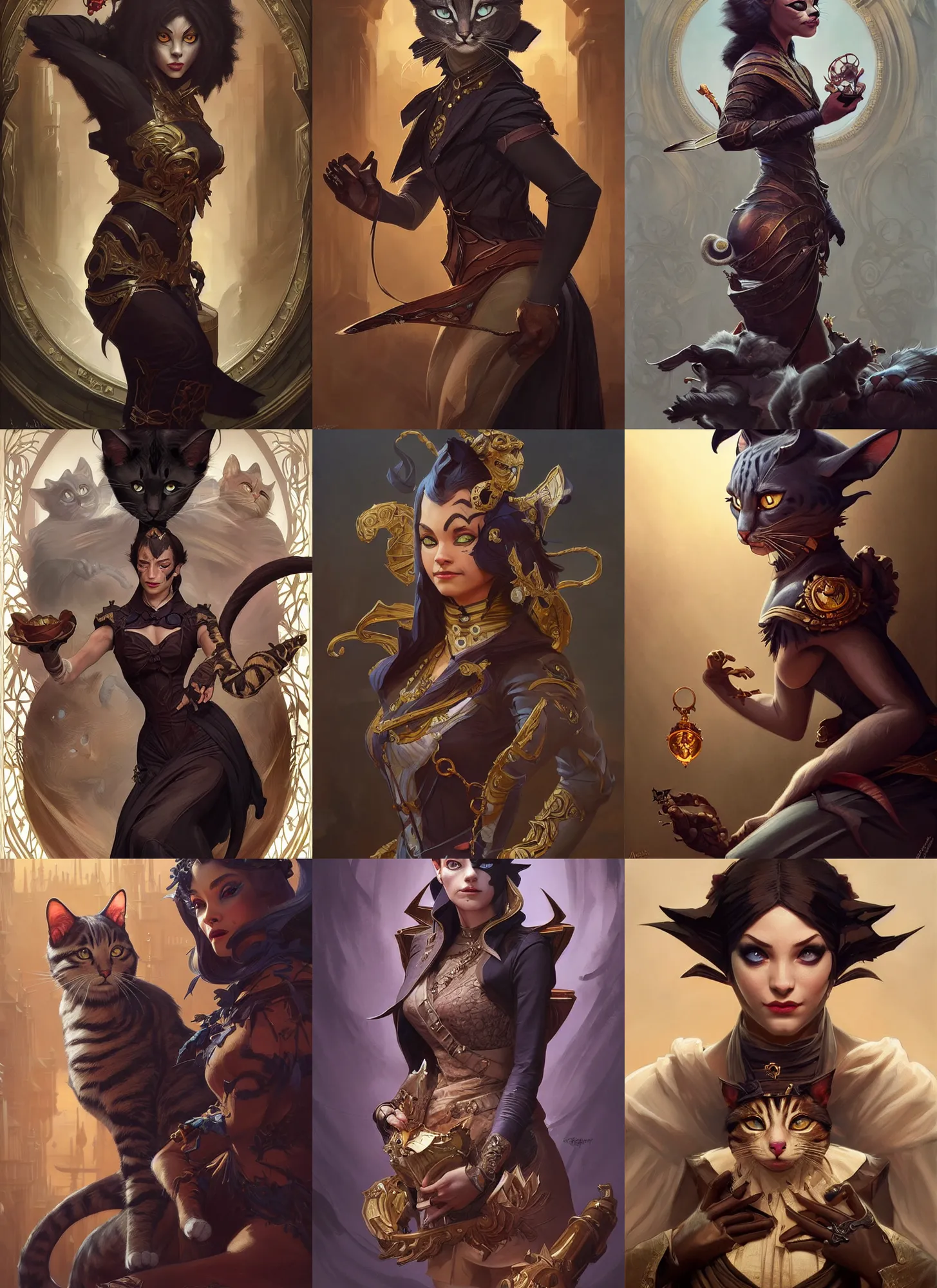 Prompt: characters from cats 2 0 1 9 combined with characters from dishonored, fantasy, intricate, elegant, highly detailed, digital painting, artstation, concept art, matte, sharp focus, illustration, hearthstone, art by artgerm and greg rutkowski and alphonse mucha