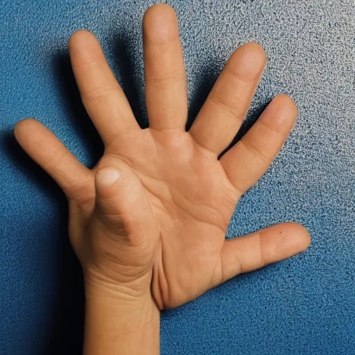 Image similar to studio photo of an open hand. Blue background.