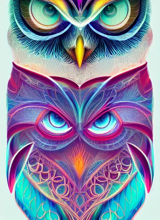 Image similar to symmetry!! product render poster vivid colors divine proportion owl, divine, glowing fog intricate, elegant, highly detailed, digital painting, artstation, concept art, smooth, sharp focus, illustration,