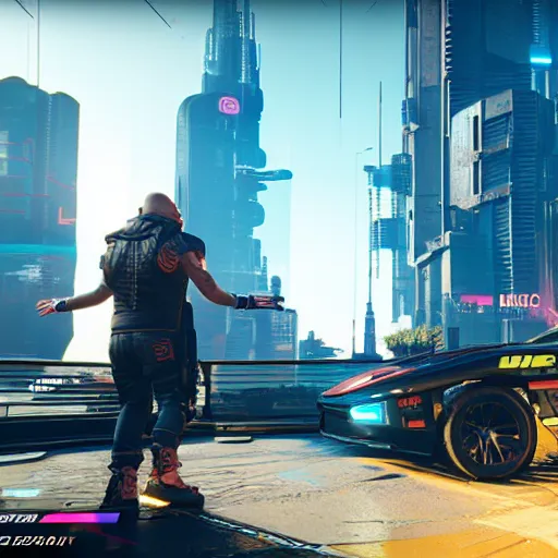 Image similar to Cyberpunk 2077 gameplay screenshot, but from a version of the game that wasn't an awful bug riddled mess