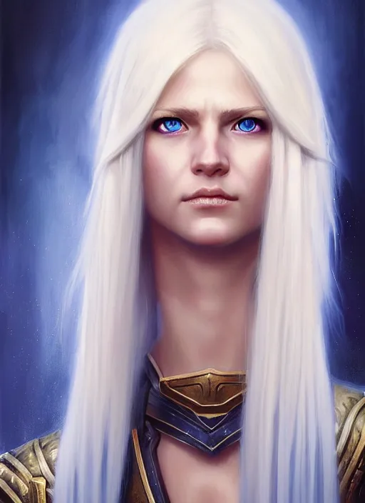 Image similar to a _ fantasy _ style _ portrait _ painting _ of shy white female paladin with blonde hair and blue eyes small smile, scar under left eye, holy oil _ painting _ unreal _ 5 _ daz. _ rpg _ portrait _ extremely _ detailed _ artgerm _ greg _ rutkowski _ greg