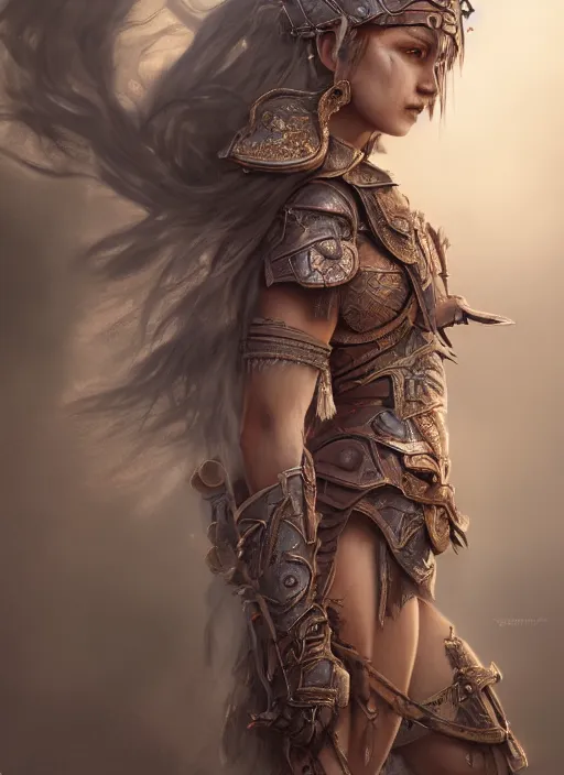 Prompt: detailed realistic full body character concept illustration pastel painting of a warrior princess in detailed clothing, insanely detailed and intricate, octane render, sss, postprocessing, 4k,