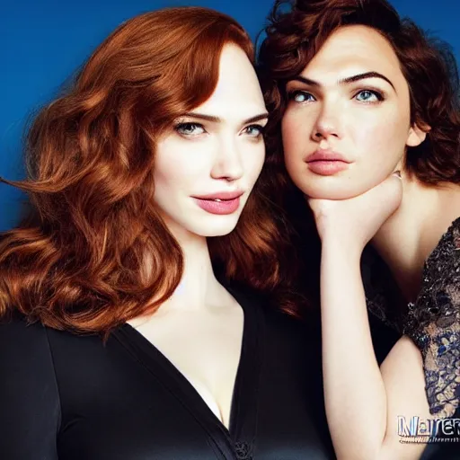 Image similar to portrait of christina hendricks and gal gadot and kate upton hybrid by mario testino, headshot, detailed, award winning, sony a 7 r