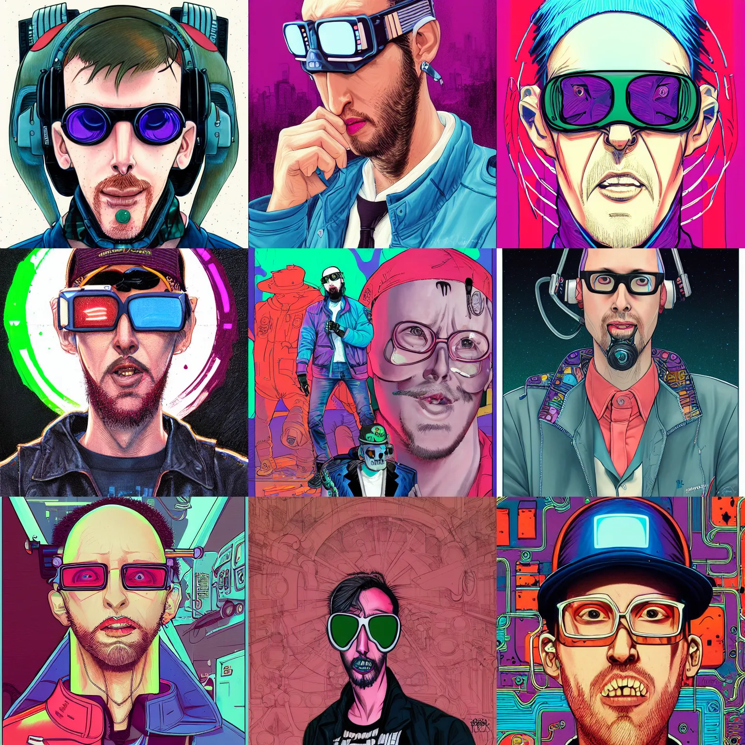 Prompt: portrait painting of a cyberpunk nostalgia critic, doug walker, sharp focus, award - winning, trending on artstation, masterpiece, highly detailed, intricate. art by josan gonzales and moebius and deathburger