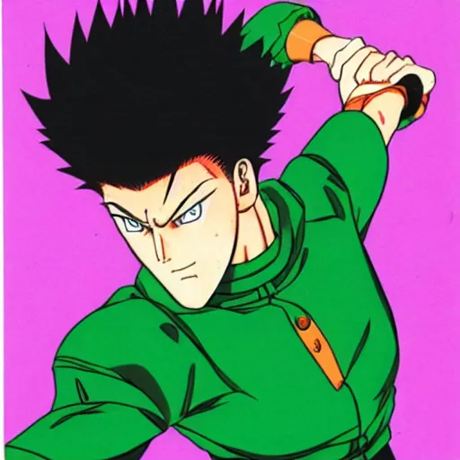 Prompt: young boy angry, kuwabara hairstyle, art by hirohiko araki, jotaro kujo, kakyoin, manga page, action pose, manga cover