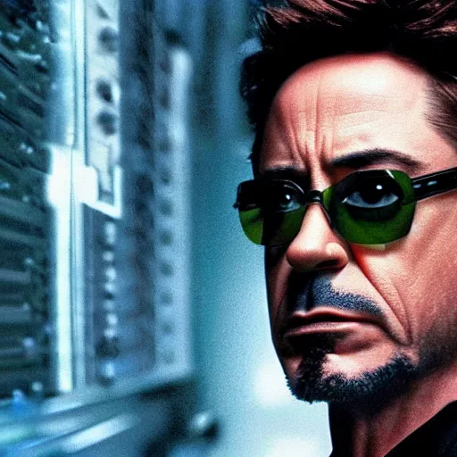 Prompt: Robert Downey Jr in matrix, 8k ultra hd, hyper detailed