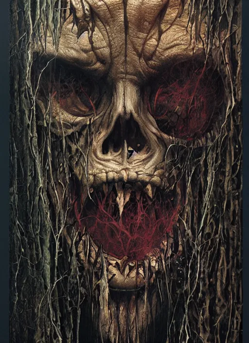 Image similar to bigfoot death tarot card, highly detailed, half skull face, cinematic, 8 k, by stanley artgermm, tom bagshaw, greg rutkowski, carne griffiths, ayami kojima, beksinski, giger, trending on deviantart, hyper detailed, horror, full of colour